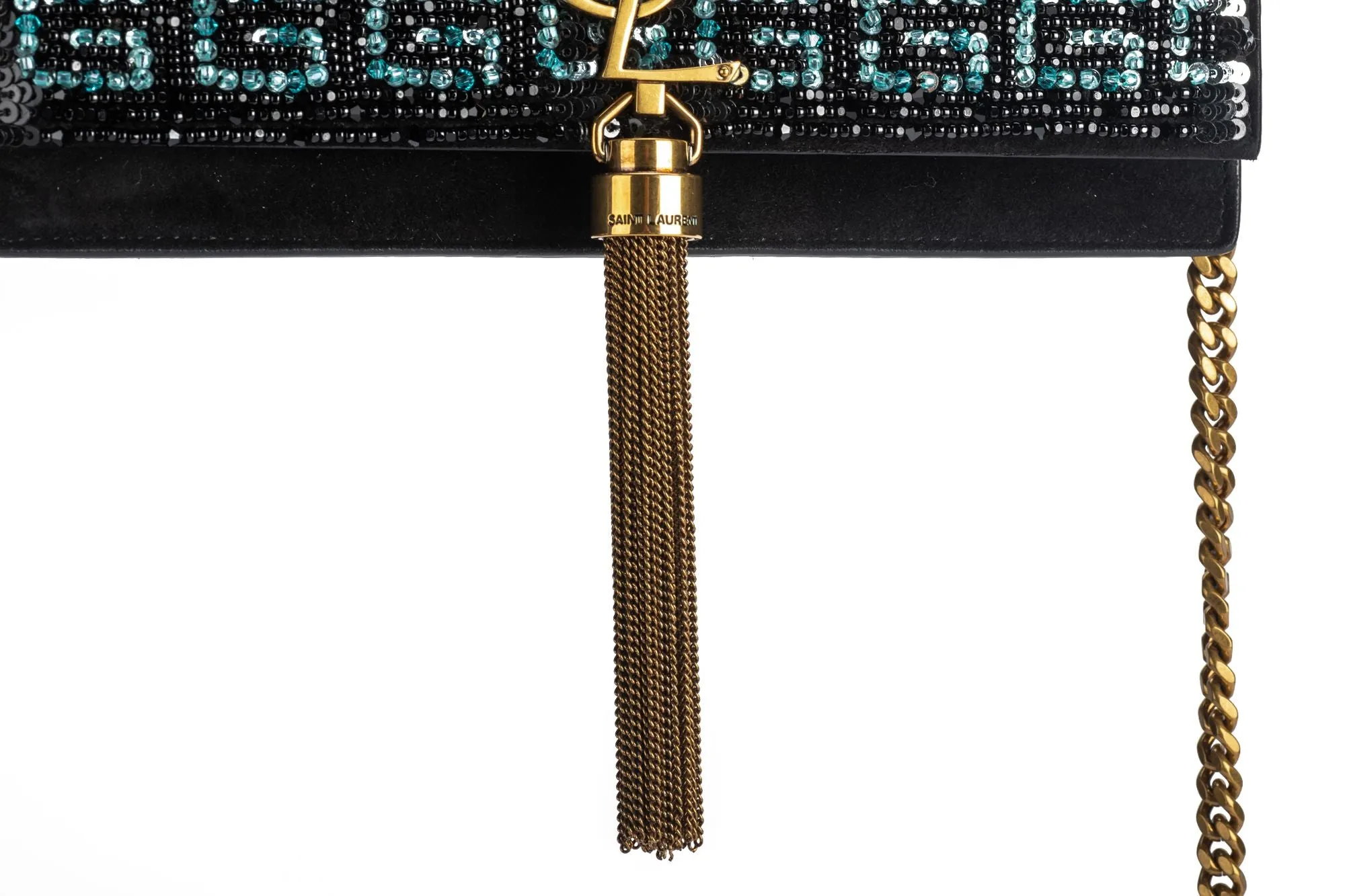 YSL Black Suede Sequins Cross Body Bag